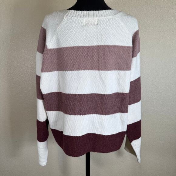NWOT Pinque Waffle Knit Long Sleeve Color Block Stripped Cropped Sweater Size XL - Picture 2 of 10